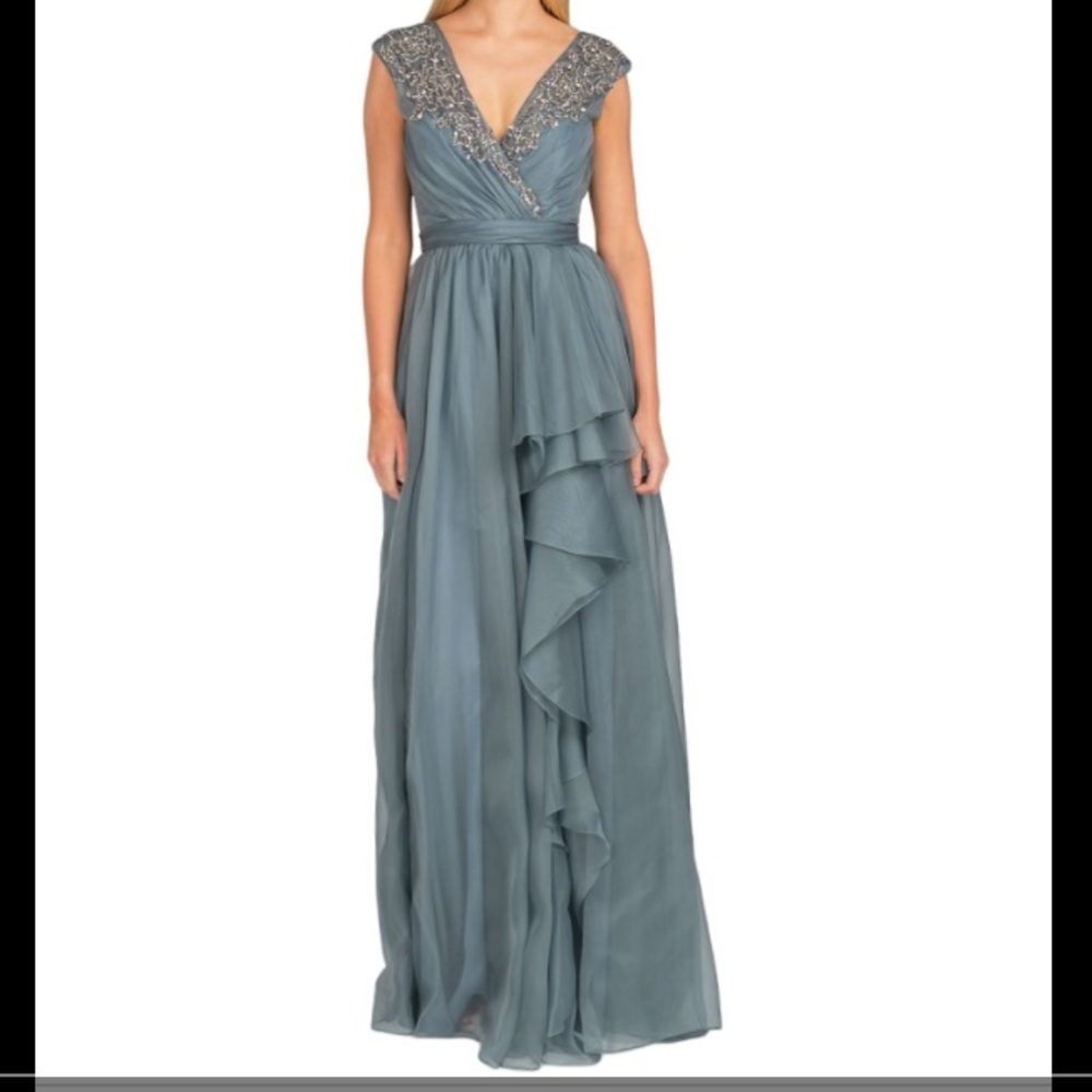 COMING SOON Badgley Michska grey blue organza gown
